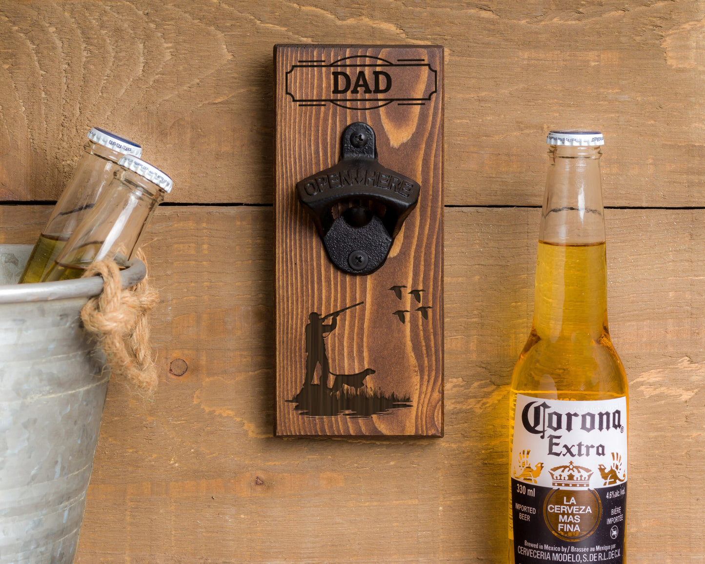 Wall Hanging Bottle Opener/Personalized Duck Hunter With Pointer Dog/ Laser Engraved With Hunters Name/ Hunting Gift/ Father's Day Gift