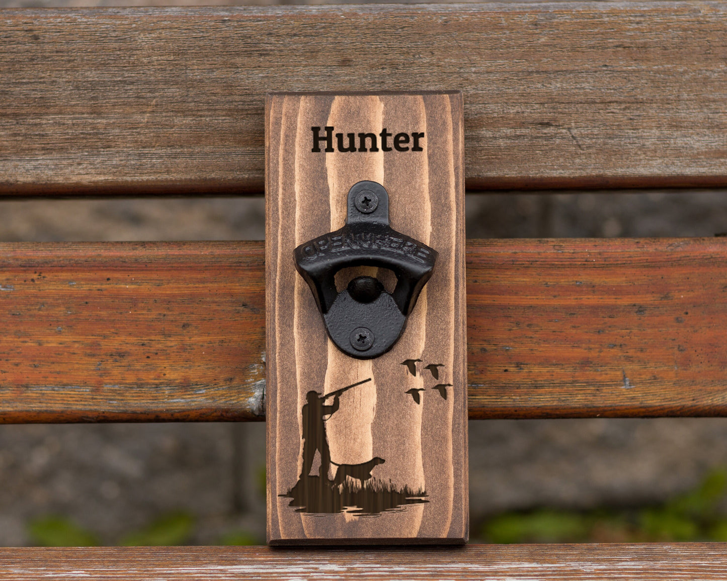 Wall Hanging Bottle Opener/Personalized Duck Hunter With Pointer Dog/ Laser Engraved With Hunters Name/ Hunting Gift/ Father's Day Gift