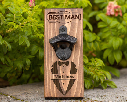 Wall Hanging Bottle Opener/ Personalized With Name/ Tuxedo With Grooms Name/ Best Man Name/ Wedding Gift/ Man Cave Gift