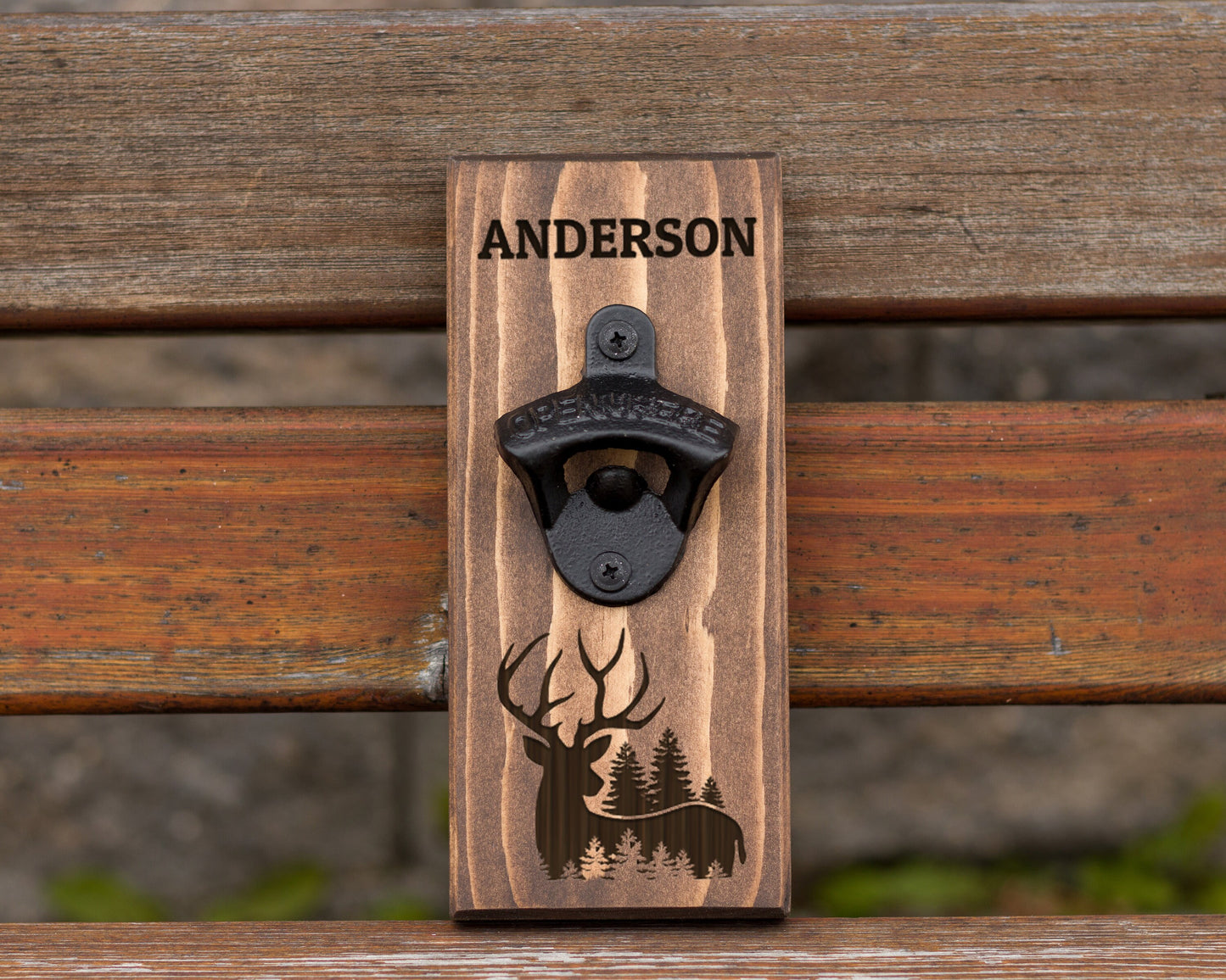 Wall Hanging Bottle Opener/ Personalized Whitetail Deer Scene/Trophy Buck/ Hunting Gift For Men/ Birthday Gift/ Man Cave Gift