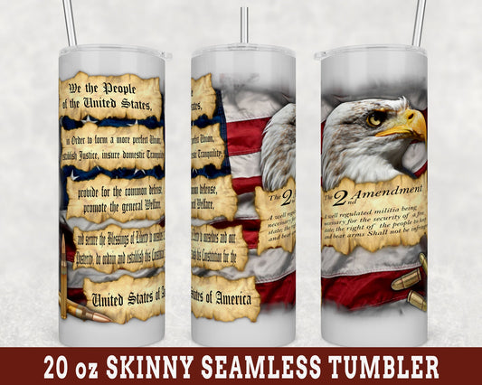 We The People 2nd Amendment Proud American Eagle 20 oz Skinny Tumbler, Great American Gift, Dad Gun Gift, Gun Lovers Gift, Patriotic Tumbler