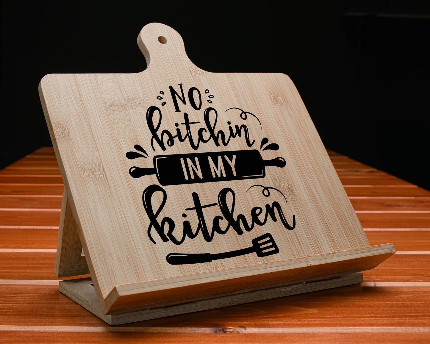 Chef Easel, Cookbook Stand Wood, Tablet Holder, No Bitchin In Kitchen, Mothers Gift, Grandma Gift, Recipe Ipad Holder, Cook Book Stand