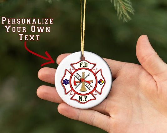 Personalized Firefighter Christmas Ornament/ Ceramic Christmas Ornament/  Custom With Names And Badge Number/ Christmas Gift