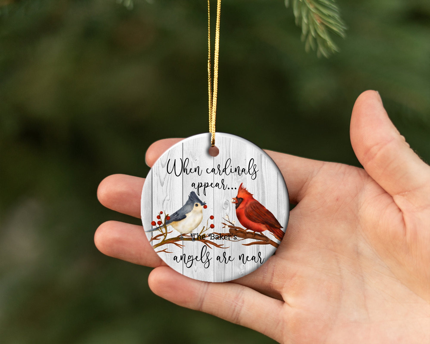 Cardinals Christmas Ornament/ Ceramic Christmas Ornament/ When Cardinals Appear Angels Are Near / Red Bird Lovers/ Christmas Gift