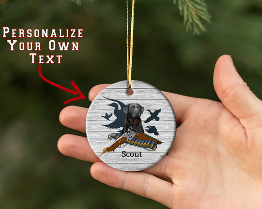 Personalized Black Lab Duck Hunting Dog/ Ceramic Christmas Ornament/ Customized With Name/ Christmas Tree Gift