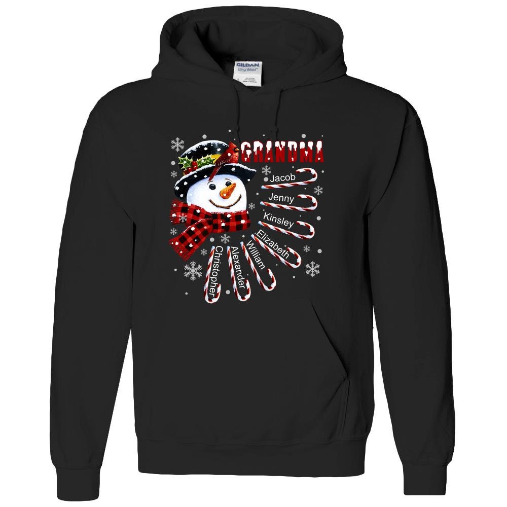 Grandma, Nana, Gigi, Mama, Mommy, Christmas Hoodie Sweatshirt, Personalized Grandmas Little Snowman, Grandkids Name Hoodie, Gift For Grandma