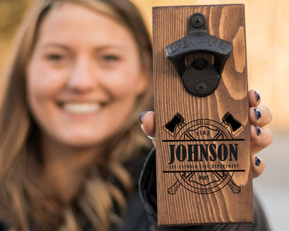 Personalized Firefighter Gift For Firefighter/ Wall Mount Bottle Opener/ Fire Husband/ Firefighter Dad/ Beer Bottle Opener/ Christmas Gift