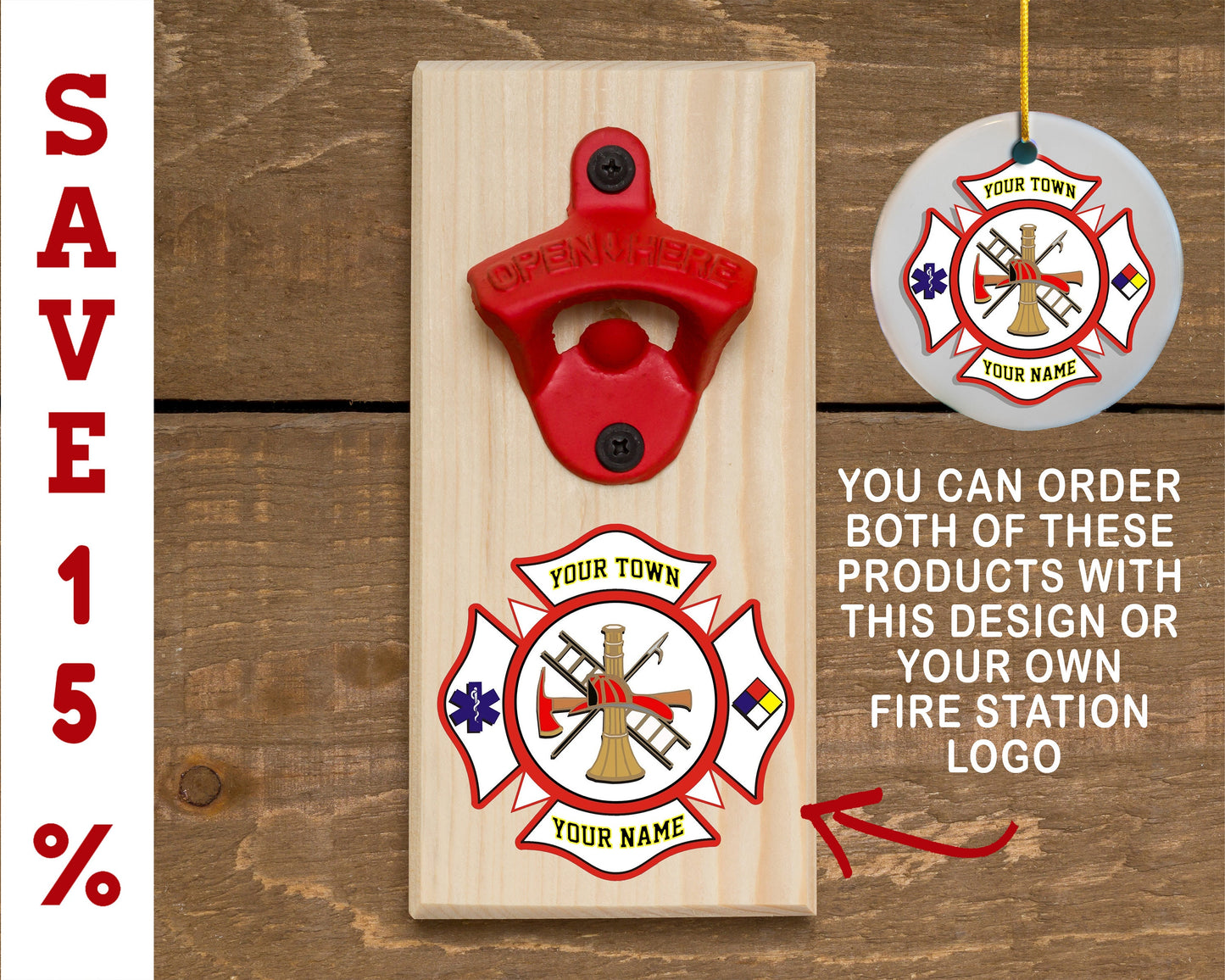 Personalized Christmas Combo Firefighter Gift/ Wall Hanging Bottle Opener/ Fire Husband/ Firefighter Dad/ Beer Bottle Opener/ Christmas Gift