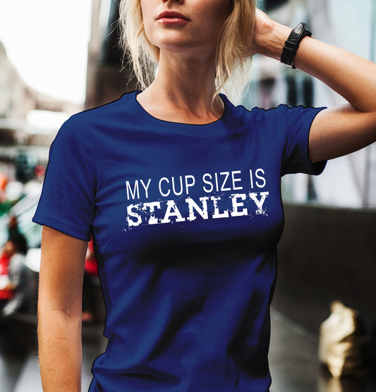 Tampa Bay Hockey Shirt/ My Cup Size Is Stanley/ Team Colors With Blue And White/ Hockey Sports Fan