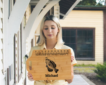 Fisherman Gift Personalized With Name/ Crappie/ Bass/ Sea Trout/ Bamboo Cutting Board/ Funny Fishing/ Christmas/ Birthday/ Father's day Gift