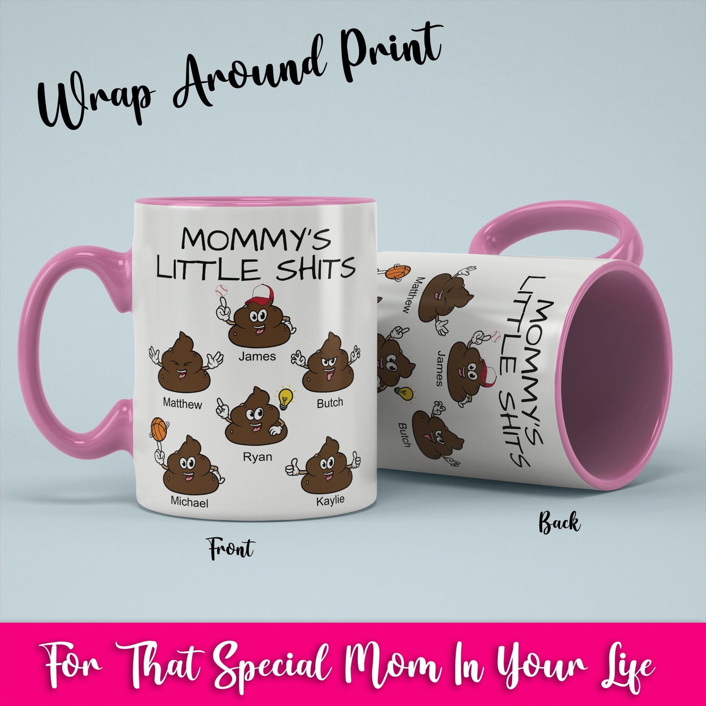 Personalized Mommy's Little Shits Poop Emoji Mug/ Funny Mommy Mug/ Custom Mother's Day Present Gift/ For Mom's  Birthday/ Custom Kids Name