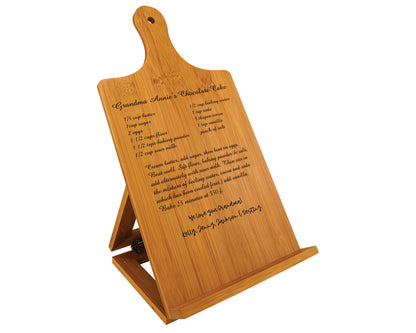Personalized Bamboo Wood Cookbook Stand With Family Heirloom Recipe