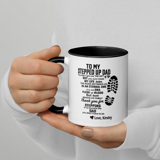 Personalized Father's Day Step Up Dad Mug with Color Inside/ Custom Stepfather's Gift/ For Father's Birthday/ Someone You Call Dad