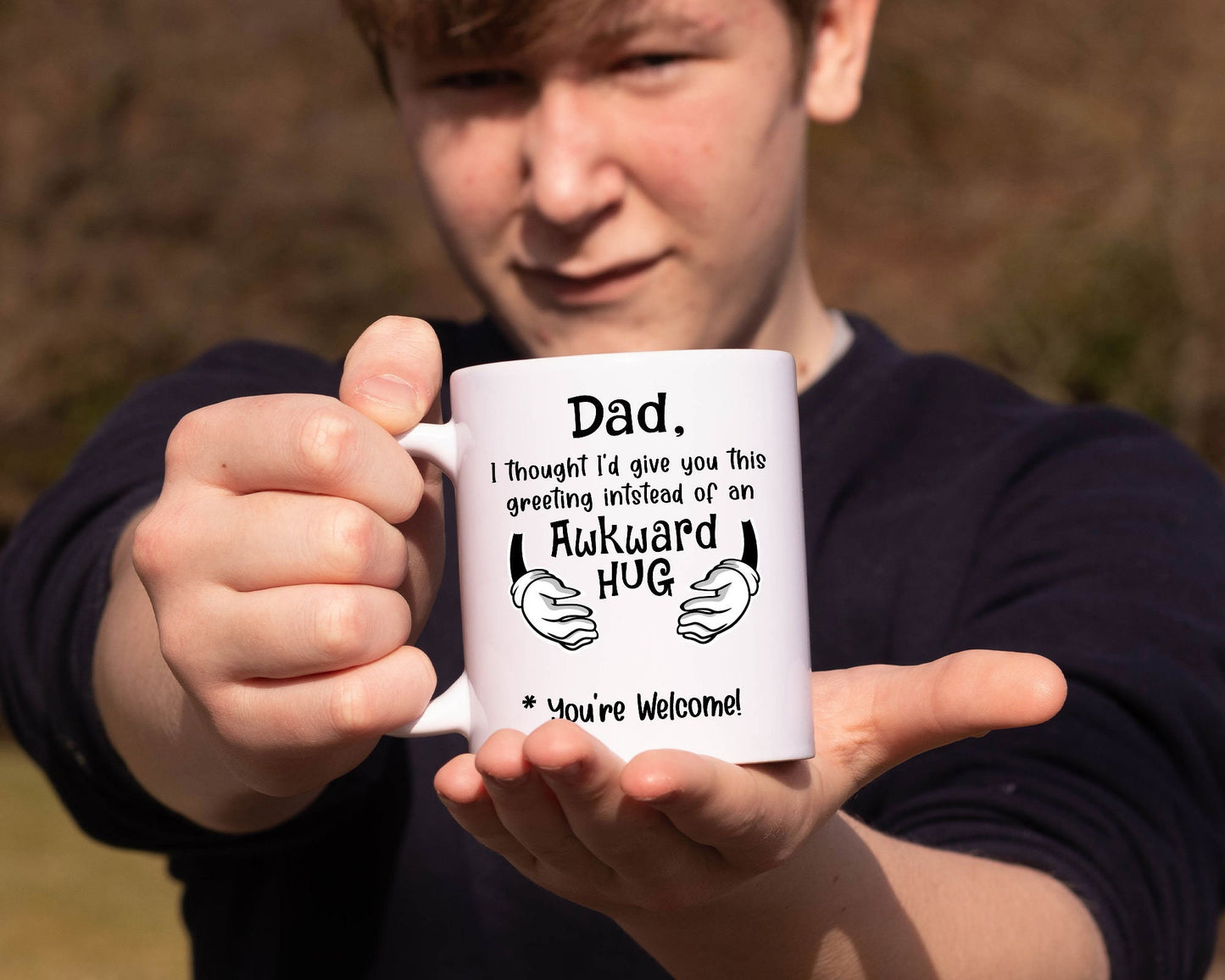 Fathers Day Awkward Hug Mug/ I Thought I Would Give You This Greeting White Coffee Mug