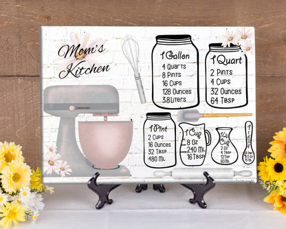 Personalized Glass Cutting Board/ Conversion Chart With Cooking Mixer on  Country Brick Background/ Farmhouse Decor/ Cooker Present