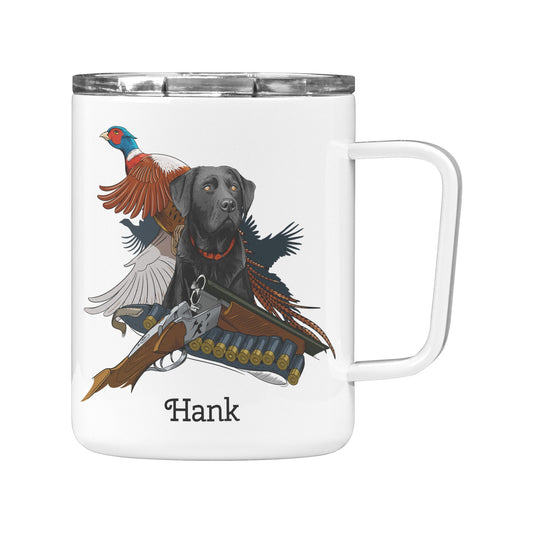 Personalized Black Lab Pheasant Hunting Dog/  10oz Insulated Coffee Mug/ Customized With Name/ Christmas Gift/ Pheasant Hunter Gift