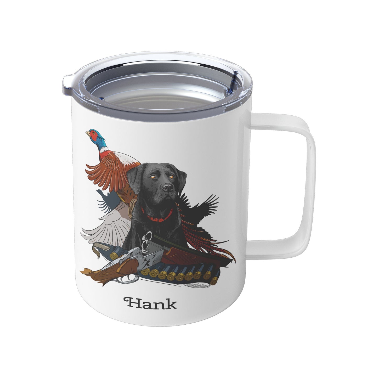 Personalized Black Lab Pheasant Hunting Dog/  10oz Insulated Coffee Mug/ Customized With Name/ Christmas Gift/ Pheasant Hunter Gift