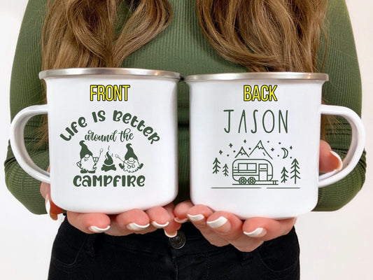 Personalized Design and Name Camping Mugs/ Two Sided Mug/ 8 Camping Designs To Choose/ 8 Camping Design Colors to Choose/ Christmas Gift