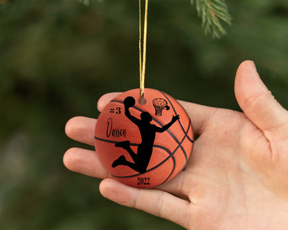 Personalized Girls and Boys Basketball Ornament/ Ceramic Christmas Ornament/  Custom With Names And Date/ Basketball Christmas Gift