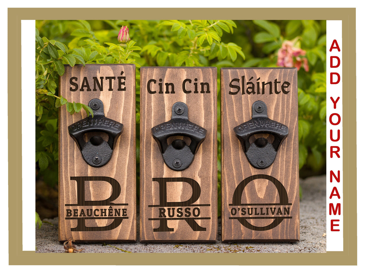 Sante Wall Hanging Bottle Opener/ Personalized With Family Name/ French Meaning To Your Health/ French Beer Drinker Gift/ Man Cave Décor