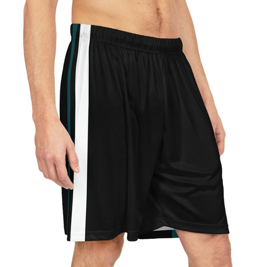 Philadelphia Men's Football Shorts/Team Colors Black With Green And White Stripe/Men's Football Style Sport Shorts