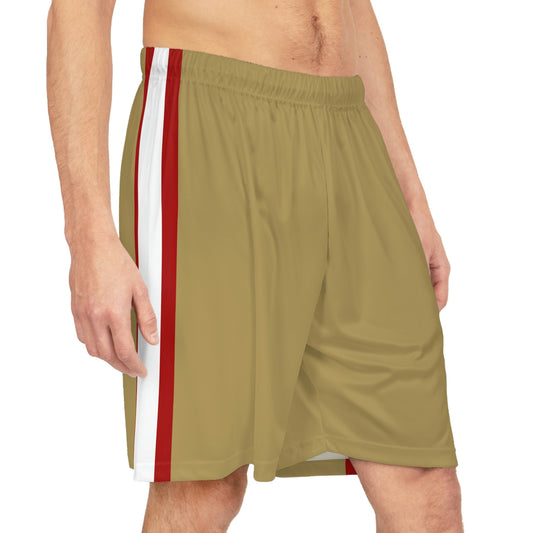 San Francisco Men's Athletic Shorts/Team Colors Gold With Red And White Stripes/Men's Football Style Shorts/ Game Day Ready