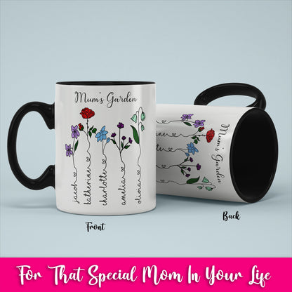 Custom Mother's Day Color Birth Flower Mug/ Personalized Children Names With Ending Heart/ Child Month Of Flower/ Mother's Birthday Gift