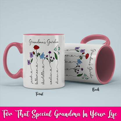 Custom Mother's Day Color Birth Flower Mug/ Personalized Children Names With Ending Heart/ Child Month Of Flower/ Mother's Birthday Gift