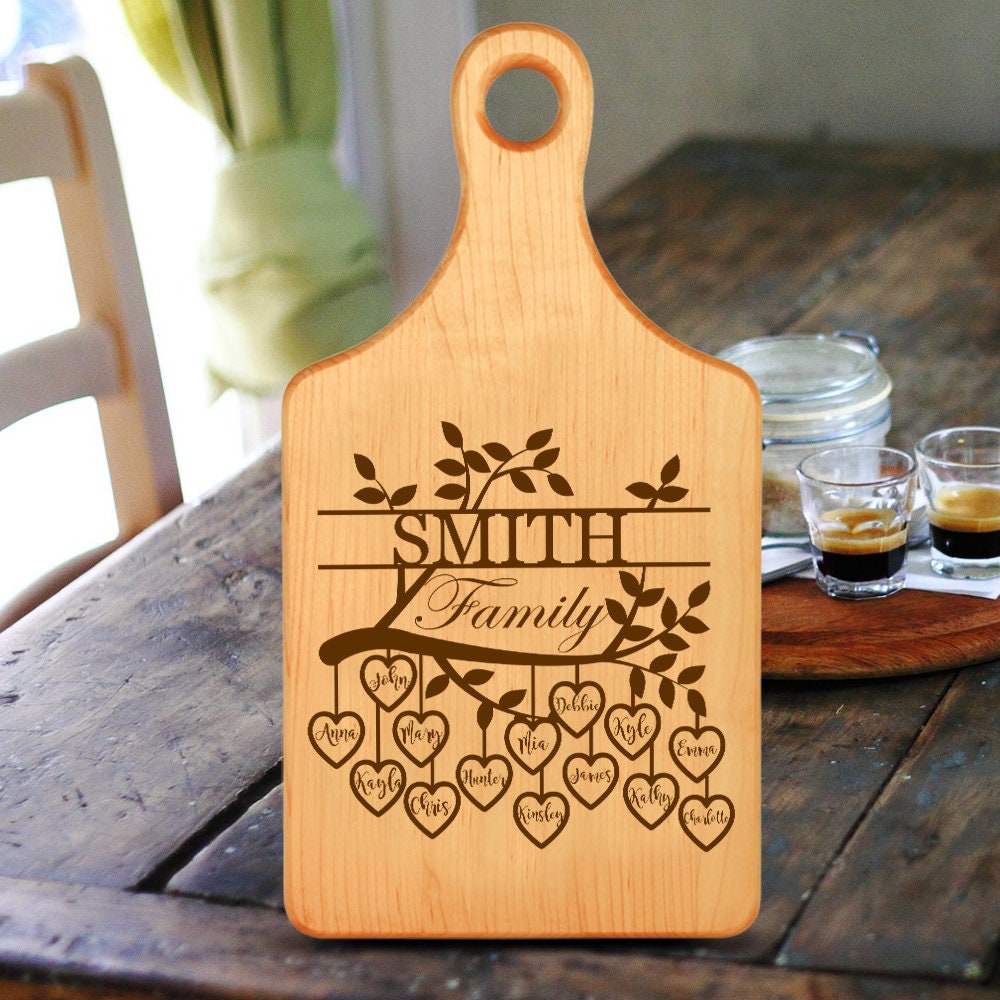 Personalized Maple Cutting Board Cheese Paddle Board with Engraved Custom Name, Custom Family Tree, Family Gift Idea, Farmhouse Decor