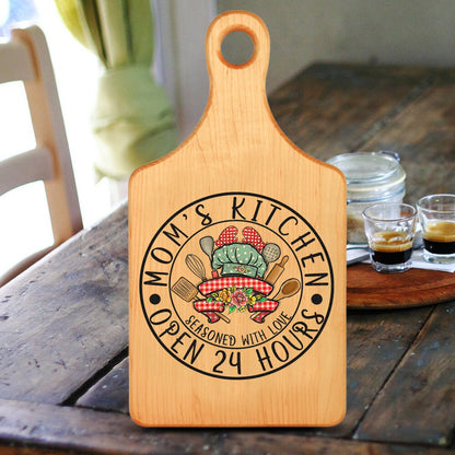 Maple Paddle Cheese Cutting Board With Engraved Mom, Mama, Gigi, Grandma, Mimi, Nana Name With Colored Bouquet of Flowers, Made With Love