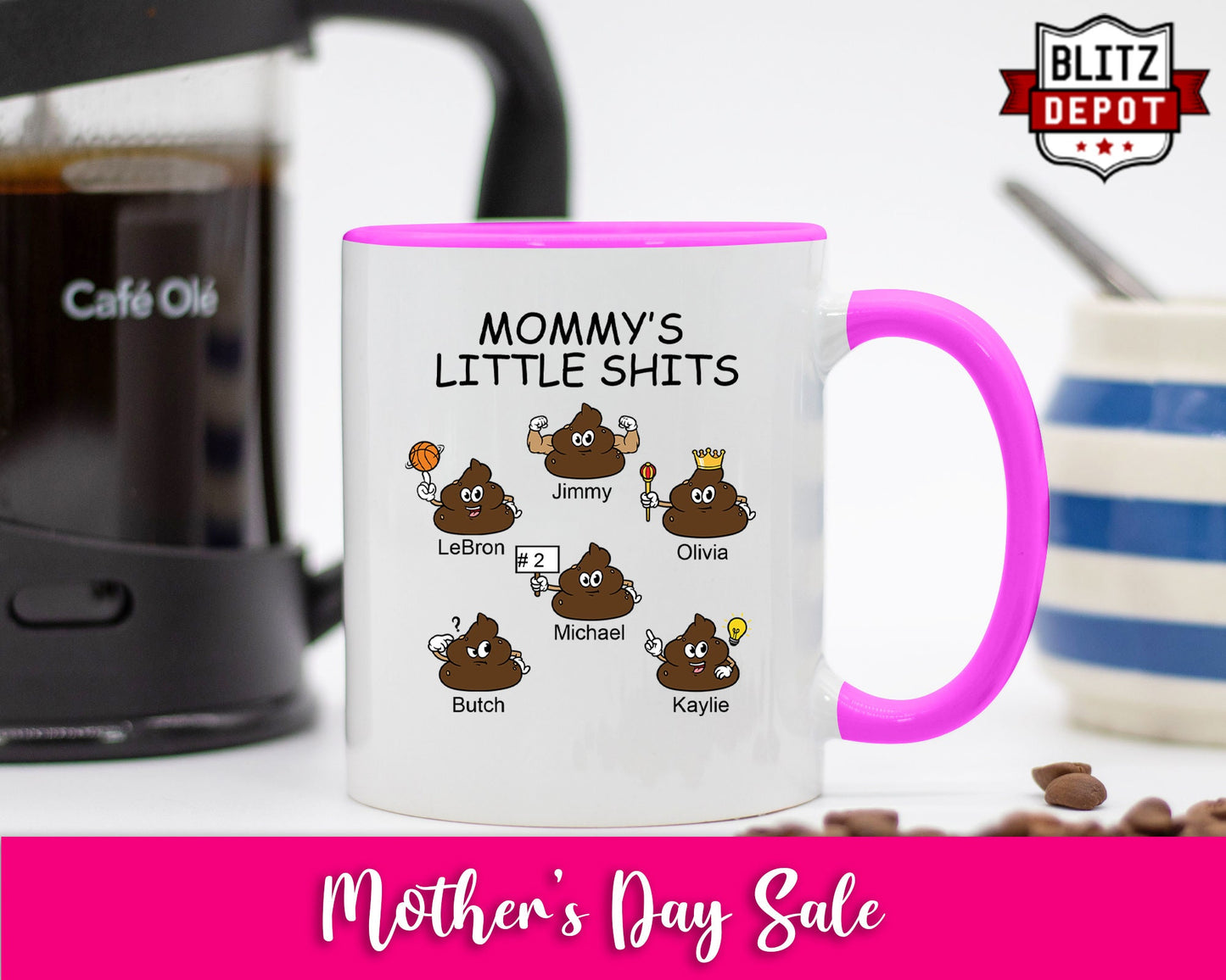 Personalized Mommy's Little Shits Poop Emoji Mug/ Funny Mommy Mug/ Custom Mother's Day Present Gift/ For Mom's  Birthday/ Custom Kids Name