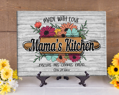 Tempered Glass Cutting Board/ With Engraved Mom, Mama, Gigi, Grandma, Mimi, Nana Name With Colored Bouquet of Flowers, Made With Love