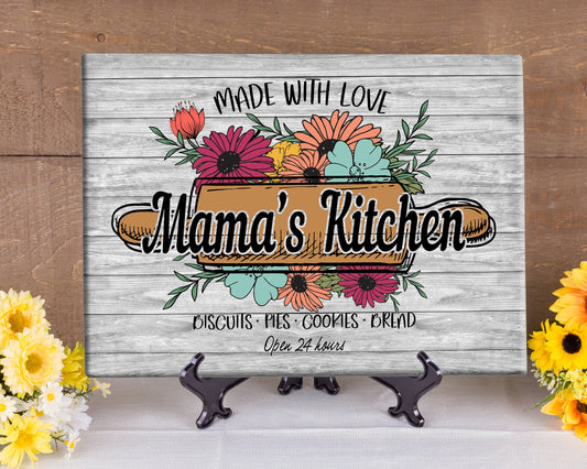 Tempered Glass Cutting Board/ With Engraved Mom, Mama, Gigi, Grandma, Mimi, Nana Name With Colored Bouquet of Flowers, Made With Love