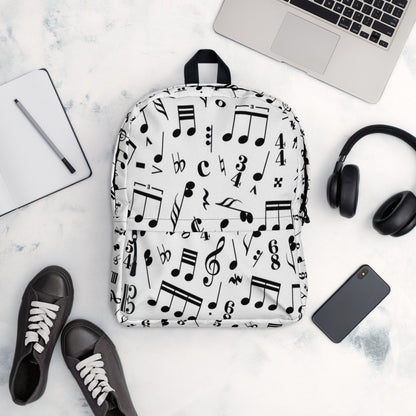 Musical Notes Print Backpack | Water-Resistant | Laptop Compartment | Back to School