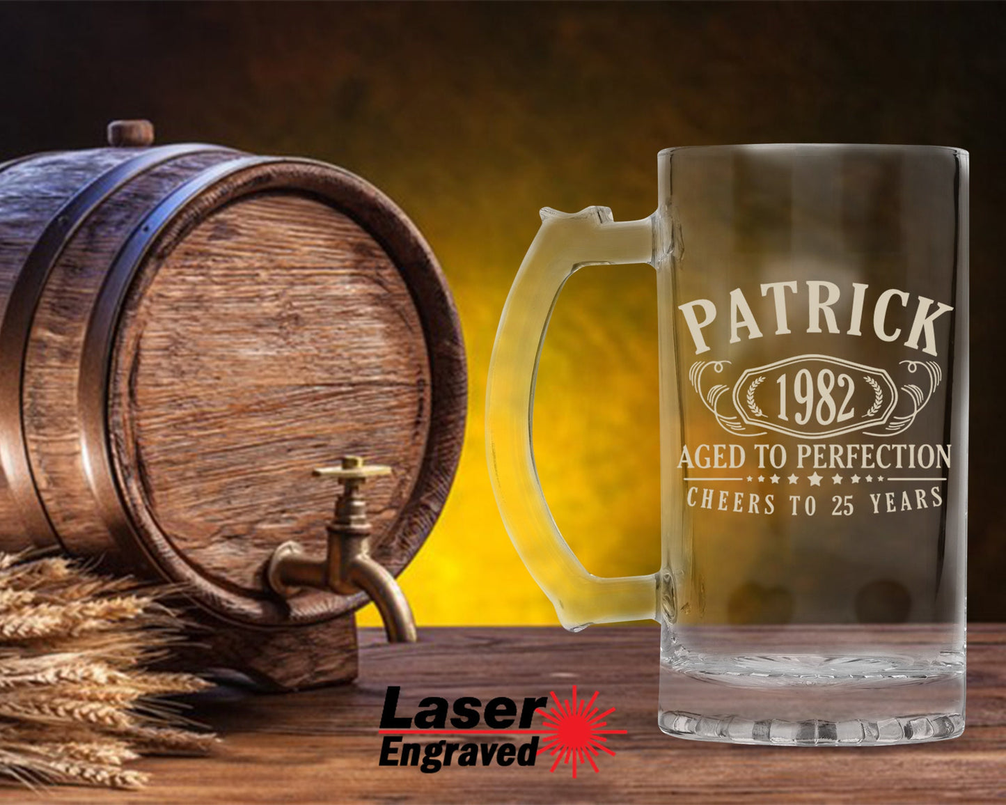 16oz Personalized Beer Mug/ Custom Laser Engraved/ Great for Bar Owners/ Pub Owners/ Tavern And Super Bowl Parties/ Birthday Gifts for Men