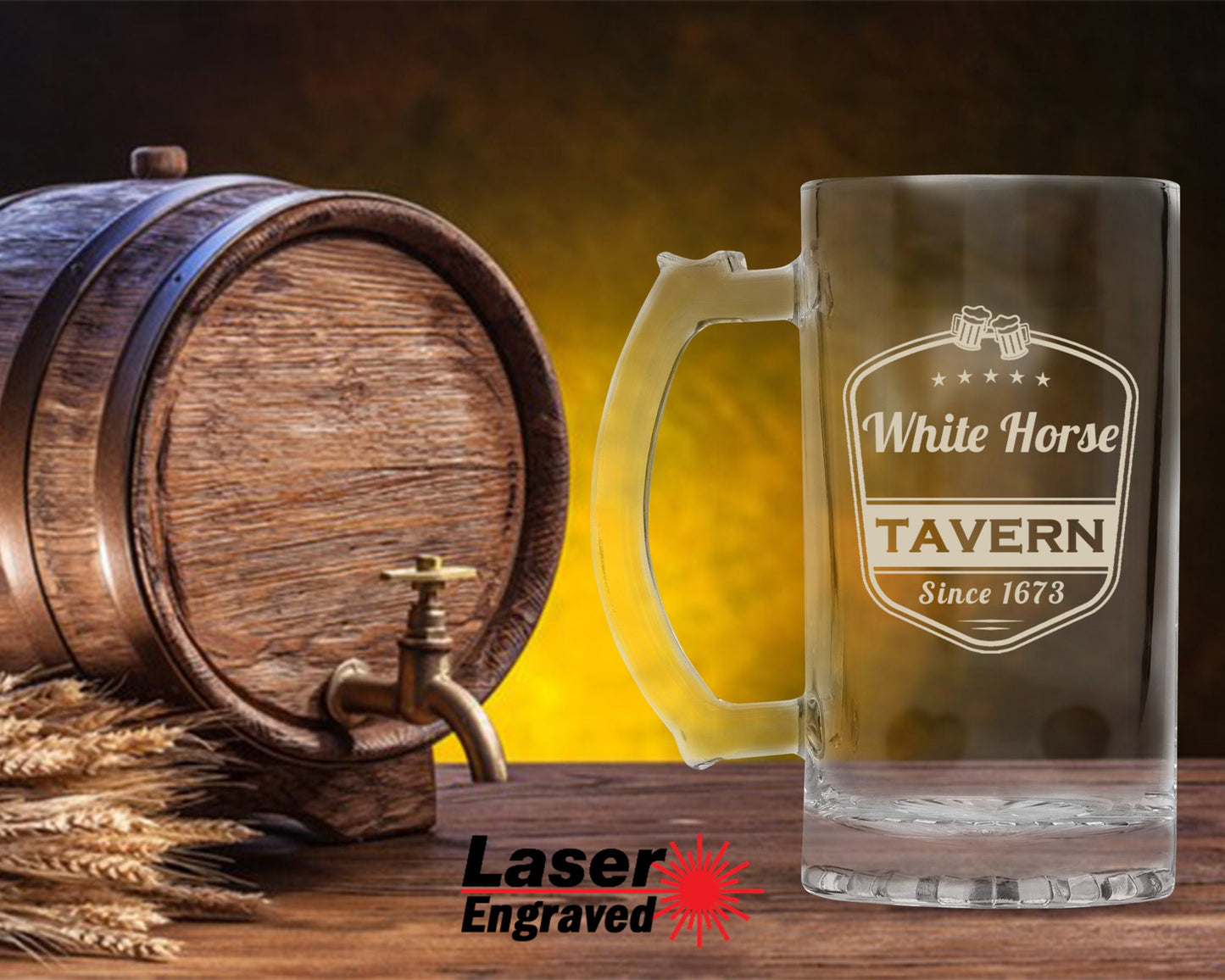 16oz Personalized Beer Mug/ Custom Laser Engraved/ Great for Bar Owners/ Pub Owners/ Tavern And Super Bowl Parties/ Birthday Gifts for Men