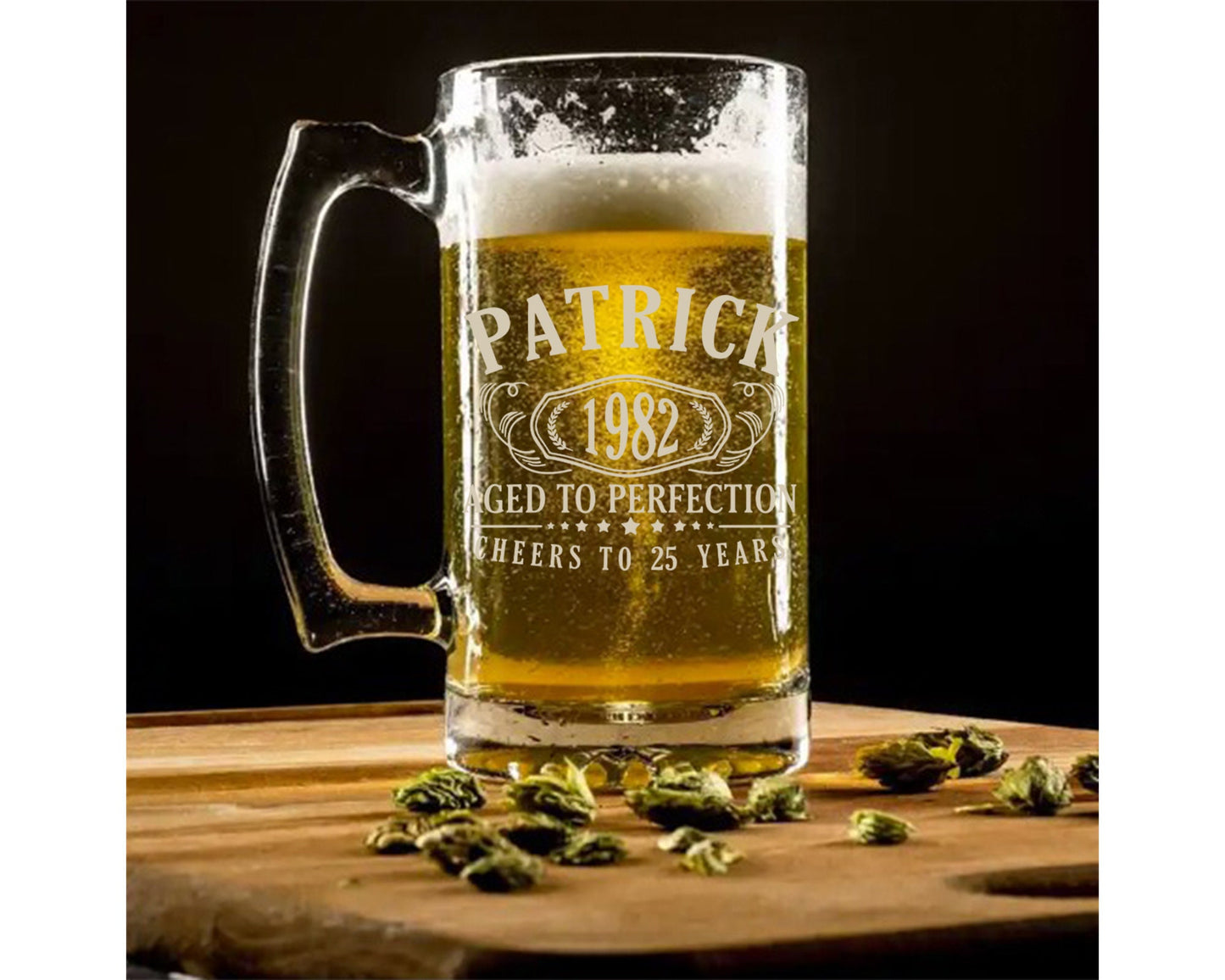 16oz Personalized Beer Mug/ Custom Laser Engraved/ Great for Bar Owners/ Pub Owners/ Tavern And Super Bowl Parties/ Birthday Gifts for Men