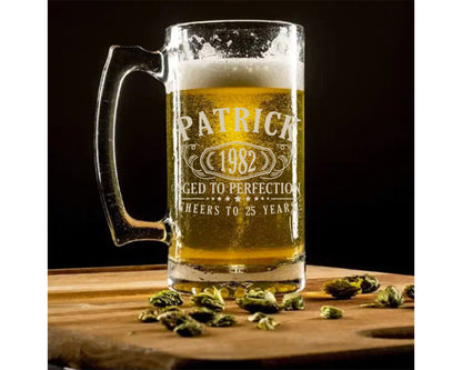 16oz Personalized Beer Mug/ Custom Laser Engraved/ Great for Bar Owners/ Pub Owners/ Tavern And Super Bowl Parties/ Birthday Gifts for Men