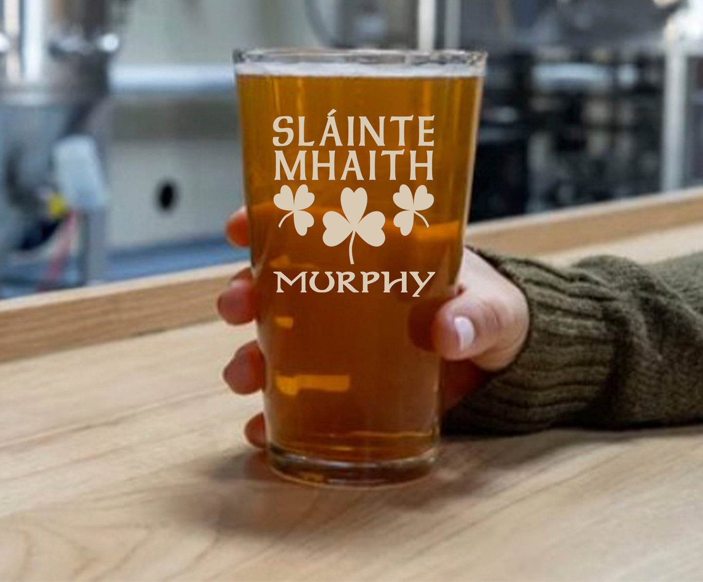 Personalized Slàinte Mhaith Pint Beer Glass/Laser Etched With Name/ Gift For Both The Scottish And Irish Wishing Good Health