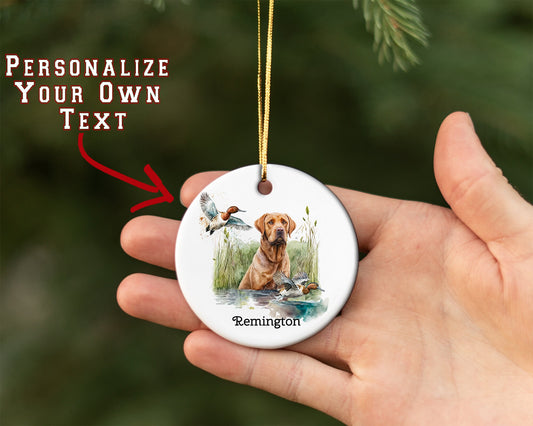 Personalized Red Lab Duck Hunting Dog/ Ceramic Christmas Ornament/ Customized With Name/ Christmas Tree Gift