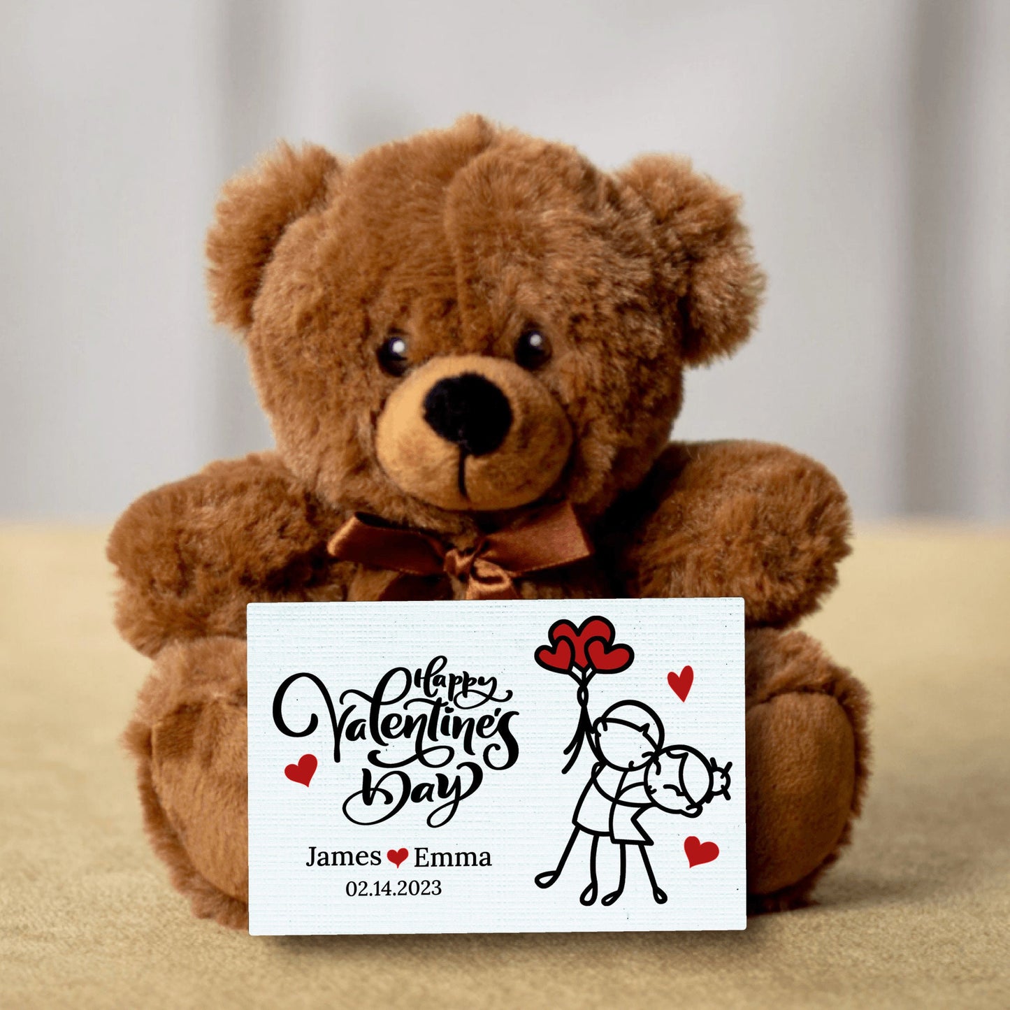 Soft Personalized Teddy Bear - Custom Message Card With Happy Valentines - Perfect Valentine's Gift