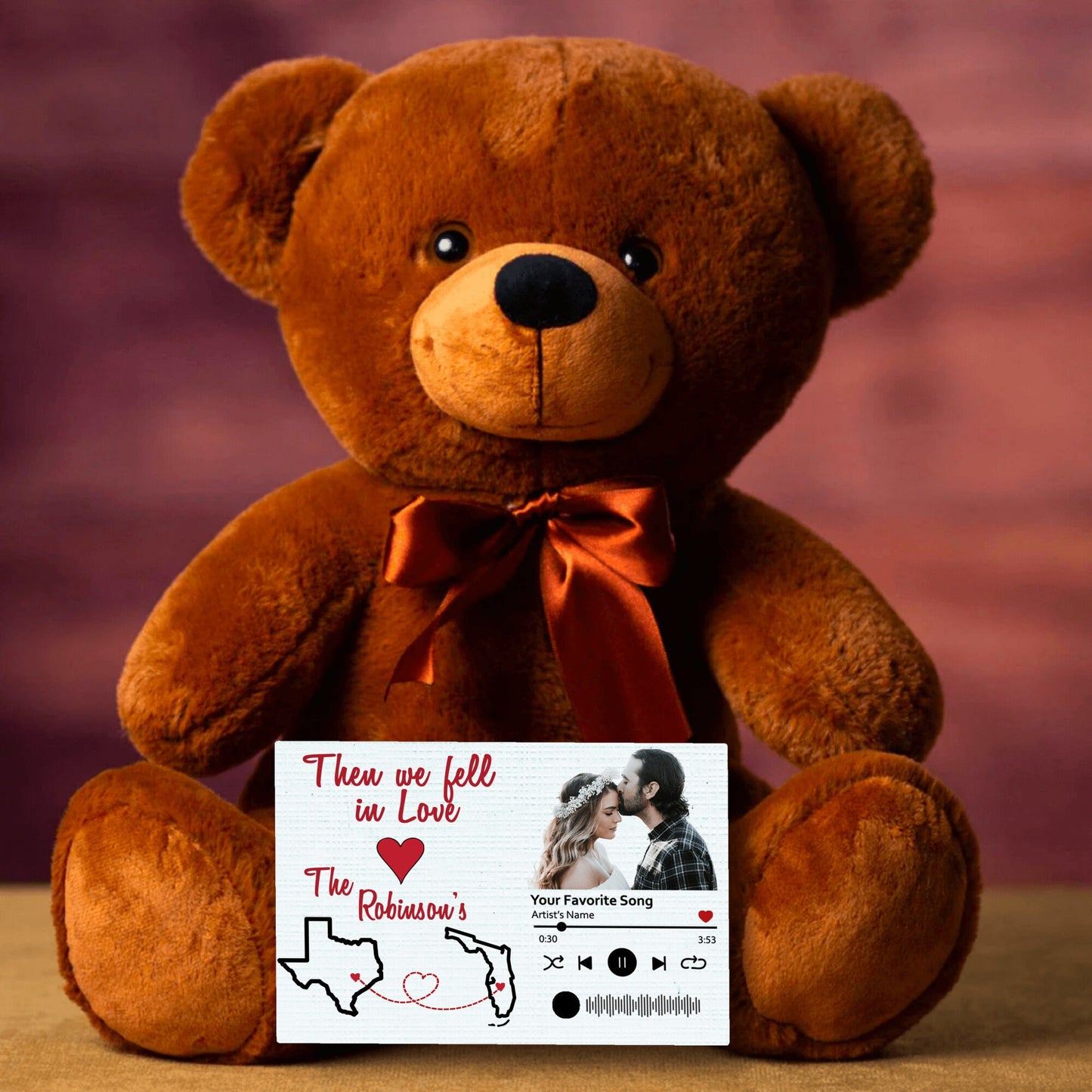 Personalized Long Distance Teddy Bear| | Gift For Valentines | Gift For Couples | Two States | Canvas With Custom Message | Moving Away Gift