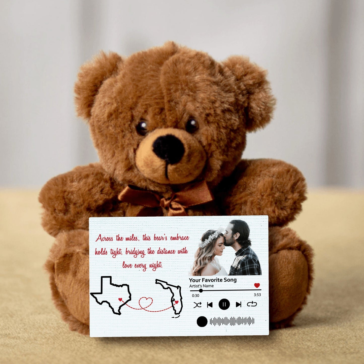 Personalized Long Distance Teddy Bear | Gift For Wife | Gift For Couples | Two States | Canvas With Custom Message  |  Bridging The Distance