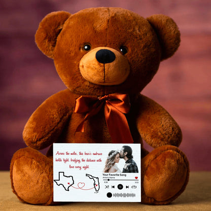 Personalized Long Distance Teddy Bear | Gift For Wife | Gift For Couples | Two States | Canvas With Custom Message  |  Bridging The Distance