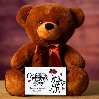 Soft Personalized Teddy Bear - Custom Message Card With Happy Valentines - Perfect Valentine's Gift