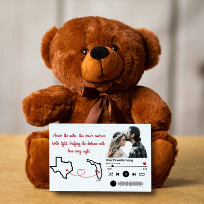 Personalized Long Distance Teddy Bear | Gift For Wife | Gift For Couples | Two States | Canvas With Custom Message  |  Bridging The Distance