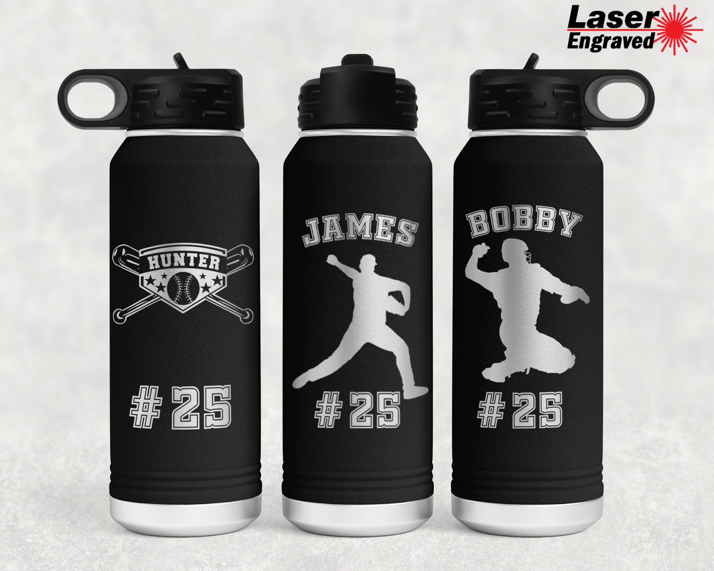 Personalized 32 oz Baseball Player Sports Water Bottle | Laser Engraved Polar Camel Double Wall Water Bottle No Spill | Hot & Cold Insulated