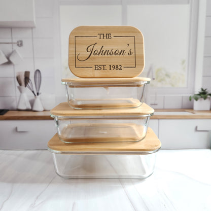 Personalized Glass Containers, Eco-Friendly Bamboo Lids, Ideal for Meal Prep and Leftovers, Perfect Wedding or Shower Gifts, New Home Gifts