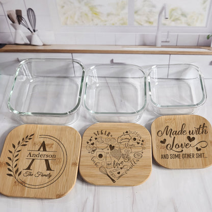 Personalized Glass Containers, Eco-Friendly Bamboo Lids, Ideal for Meal Prep and Leftovers, Perfect Wedding or Shower Gifts, New Home Gifts