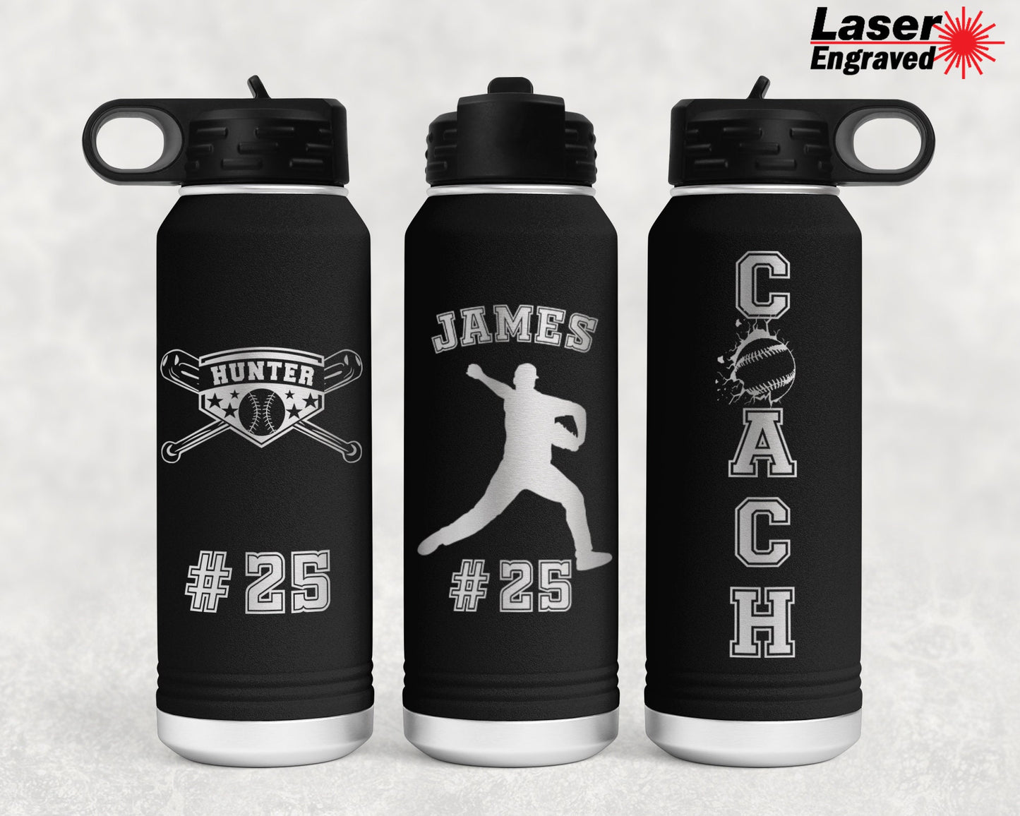 Personalized 32 oz Baseball Player Sports Water Bottle | Laser Engraved Polar Camel Double Wall Water Bottle No Spill | Hot & Cold Insulated